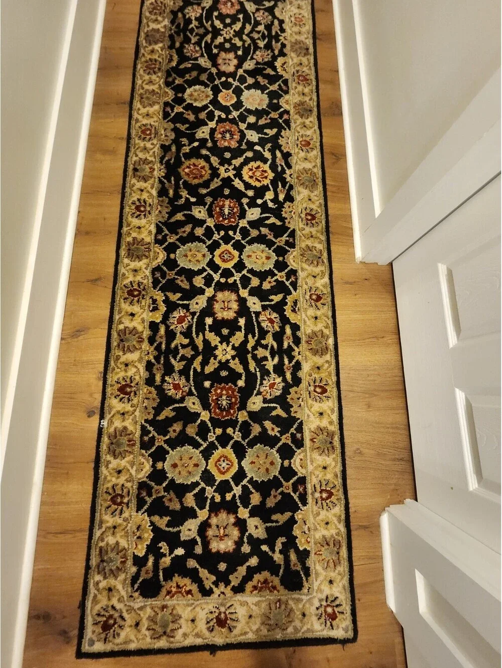 KALATY Empire Collection Hand-Tufted Wool Floral Runner Rug 2x10 Black Beige